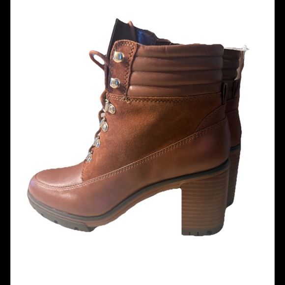 Vince Camuto Lace Up Heeled Leather Hiker Boots Donenta Cocoa Biscuit Size 9.5 - Picture 5 of 11